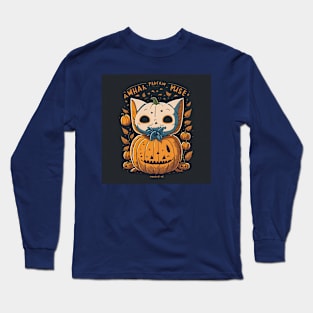 Pumpkin Mask Ghost Cat Long Sleeve T-Shirt